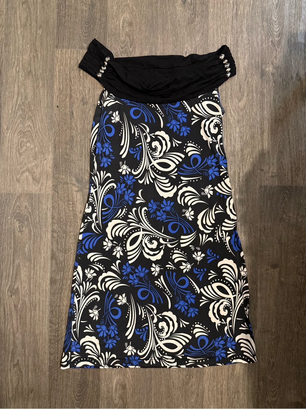 Black, White & Blue Y2K Floral Dress